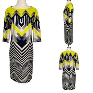 R&M Richards Yellow Black Raglan Sleeve Sheath Dress